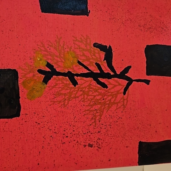 Hand Crafted 7" x 9" painting on Upcycled Canvas Pink gold & Black Original art - Picture 5 of 17